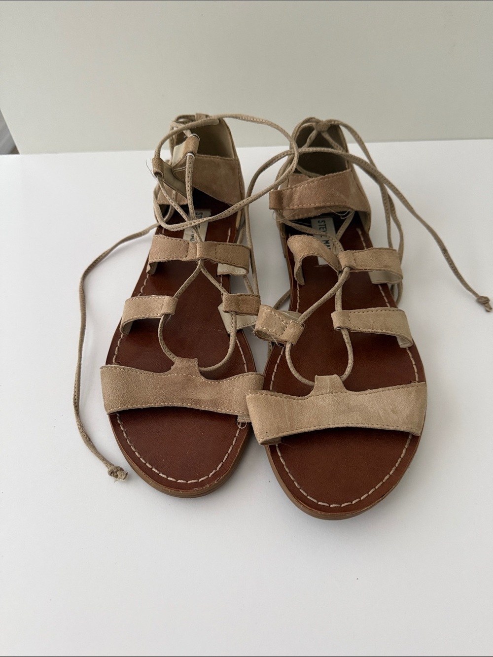 Steve Madden Tan Suede Lace-Up Gladiator Sandals